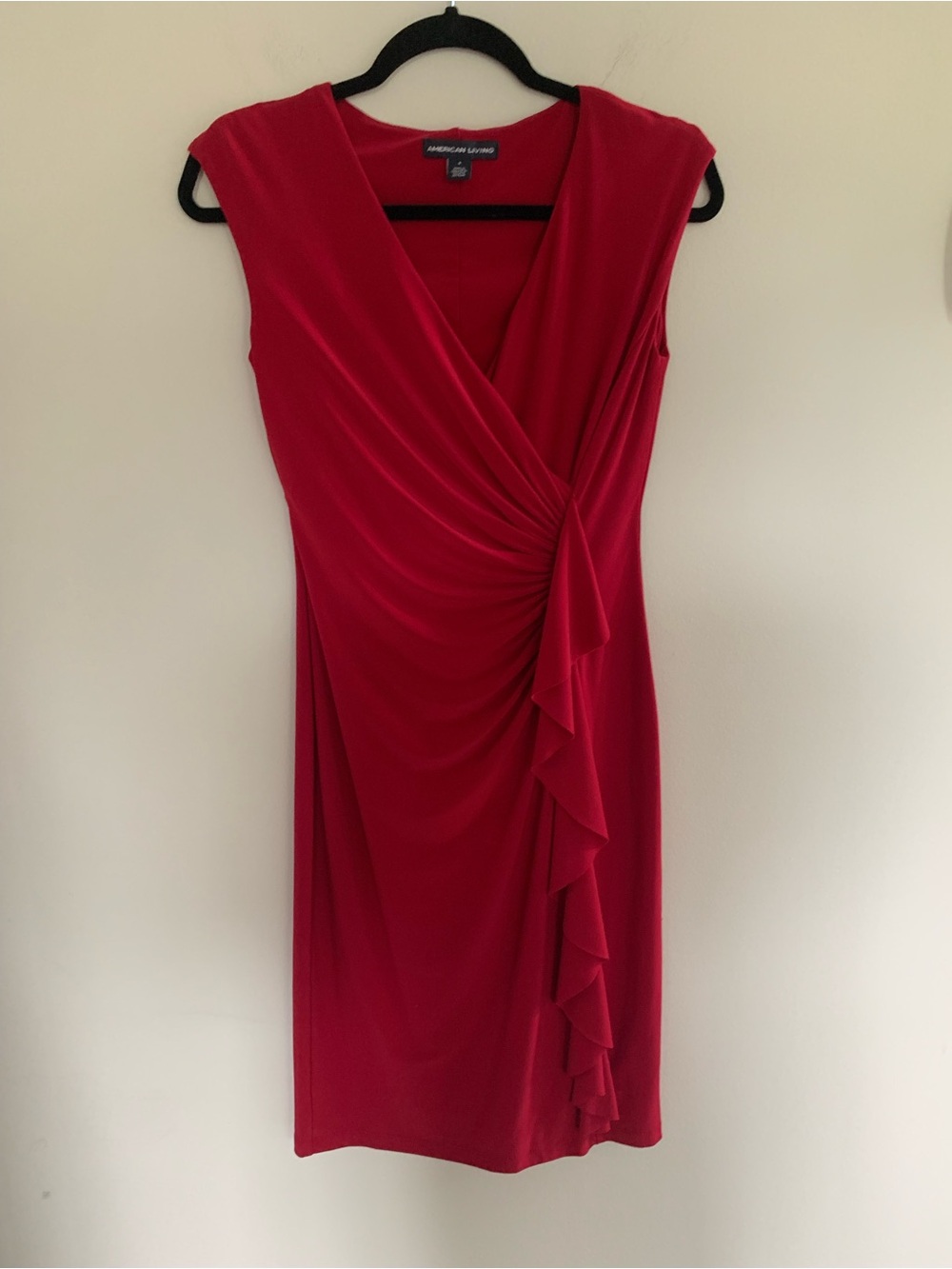 American Living Red Ruffle-Detail Wrap-Front Midi Dress